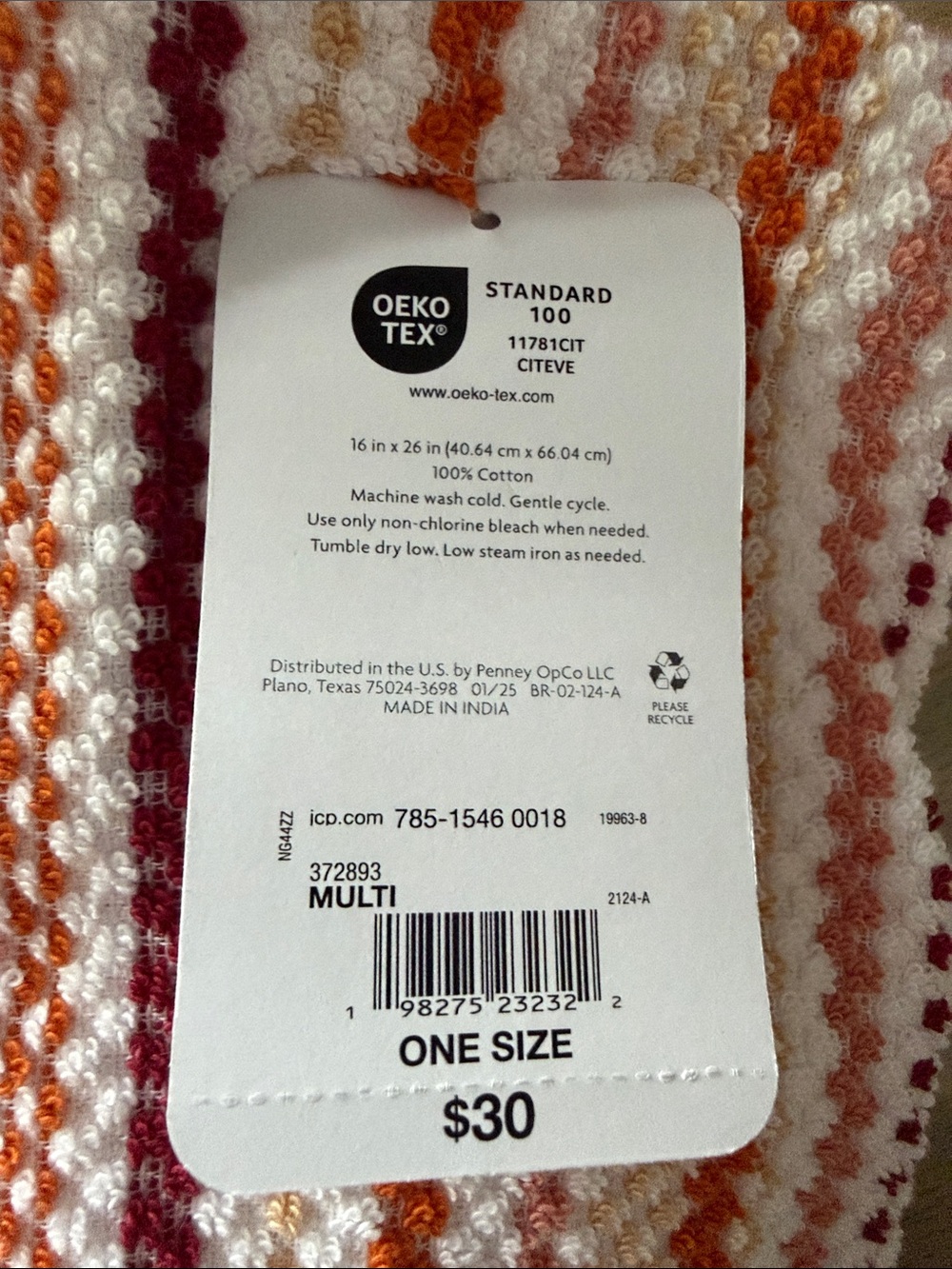 jcpenney Multicolor Striped Waffle Kitchen Towels - White, Orange, Red, Pink - Picture 2 of 2